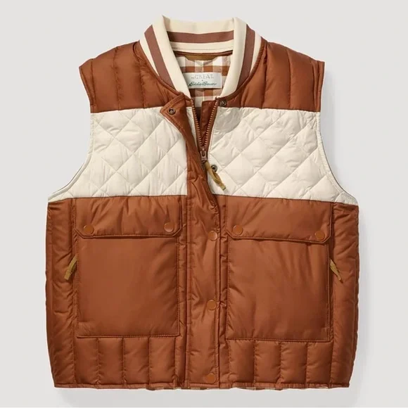 Eddie Bauer Women’s Brown and Cream Checkered Vest - Picture 1 of 4